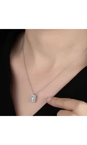 Luz&Pos Swarovski Taşlı Gümüş Baget Bayan Kolye