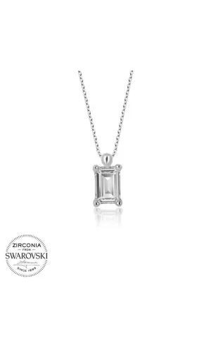Luz&Pos Swarovski Taşlı Gümüş Baget Tektaş Bayan Kolye