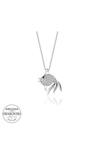 Luz&Pos Swarovski Taşlı Gümüş Balık Bayan Kolye