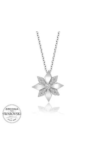 Luz&Pos Swarovski Taşlı Gümüş Çiçek Bayan Kolye