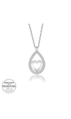 Luz&Pos Swarovski Taşlı Gümüş Damla Kalp Bayan Kolye