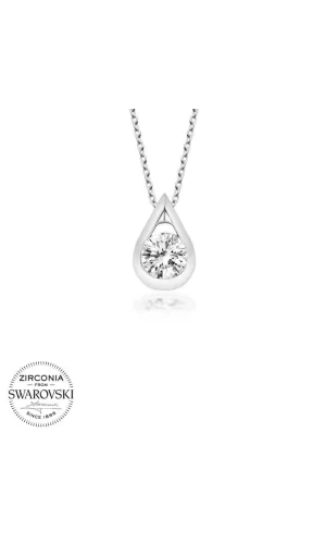 Luz&Pos Swarovski Taşlı Gümüş Damla Tektaş Bayan Kolye