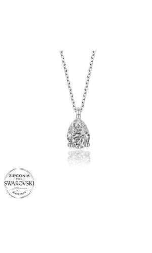 Luz&Pos Swarovski Taşlı Gümüş Damla Tektaş Bayan Kolye