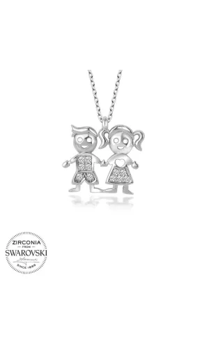 Luz&Pos Swarovski Taşlı Gümüş Erkek Kız Çocuk Bayan Kolye