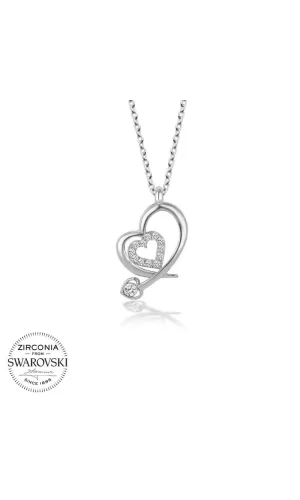 Luz&Pos Swarovski Taşlı Gümüş Kalp Bayan Kolye