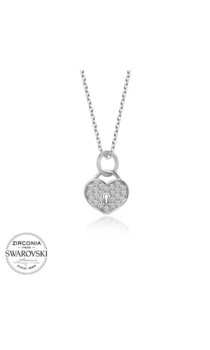 Luz&Pos Swarovski Taşlı Gümüş Kalp Kiliti Bayan Kolye