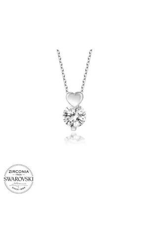 Luz&Pos Swarovski Taşlı Gümüş Kalp Tektaş Bayan Kolye
