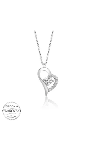 Luz&Pos Swarovski Taşlı Gümüş Kalp Tektaş Bayan Kolye