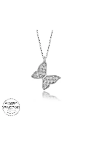 Luz&Pos Swarovski Taşlı Gümüş Kelebek Bayan Kolye