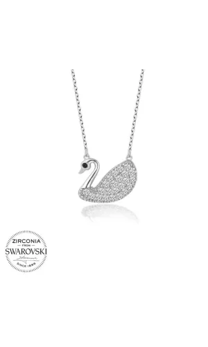 Luz&Pos Swarovski Taşlı Gümüş Kuğu Bayan Kolye