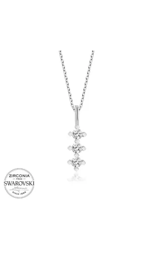 Luz&Pos Swarovski Taşlı Gümüş Üçtaş Tektaş Bayan Kolye