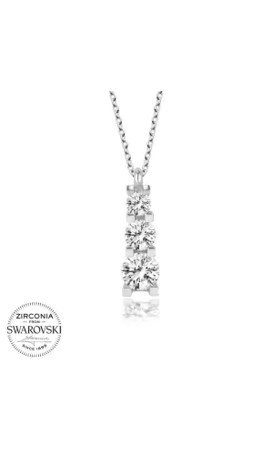 Luz&Pos Swarovski Taşlı Gümüş Üçtaş Tektaş Bayan Kolye