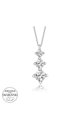 Luz&Pos Swarovski Taşlı Gümüş Üçtaş Tektaş Bayan Kolye