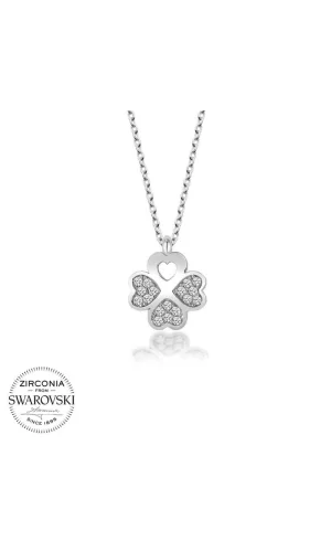 Luz&Pos Swarovski Taşlı Gümüş Yonca Bayan Kolye