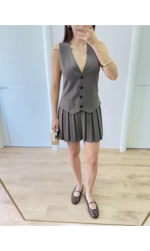 Takım Görünümlu Yelekli Mini Elbise- Füme