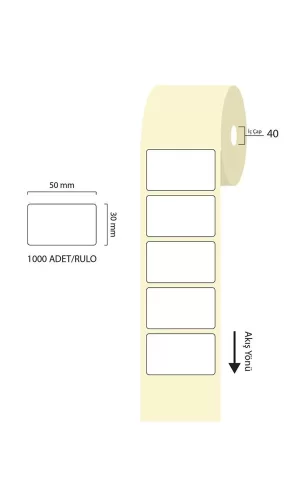 Tanex 50x30mm Eco Termal Etiket 1 Li 40mm Çap 1000 Li