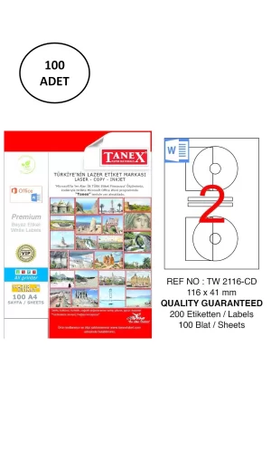 Tanex A4 Lazer Etiket TW-2116 116x41 mm 100lü Paket