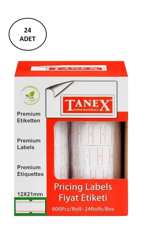 Tanex Fiyat Etiketi Çizgili 12x21 mm Beyaz Motex 24lü