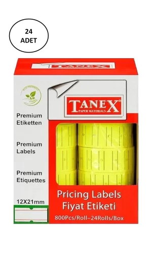 Tanex Makine Fiyat Etiketi 12X21 Mm Çizgili Fosforlu Sarı 24lü