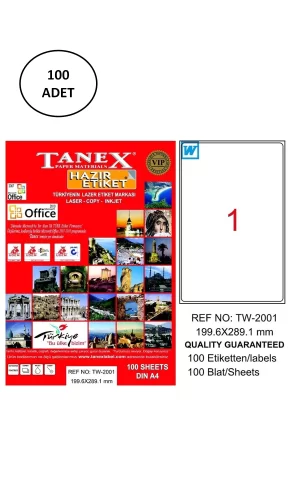 Tanex Tw-2001 Lazer Etiket 199X289 Mm 100 Adet