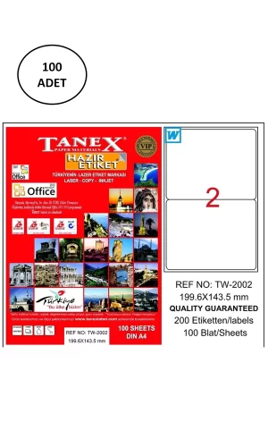 Tanex Tw-2002 Lazer Etiket 199X143 Mm 100 Adet