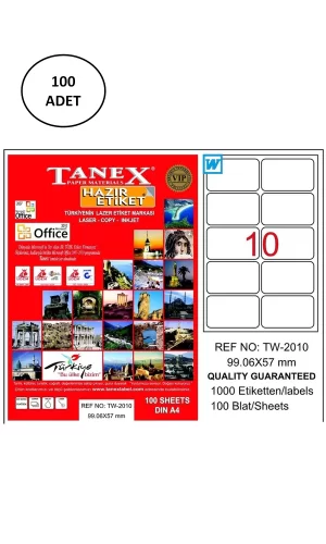 Tanex Tw-2010 Lazer Etiket 99X57 Mm 100 Adet
