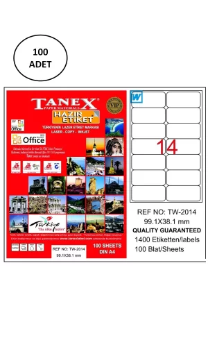 Tanex Tw-2014 Lazer Etiket 99X38 Mm 100 Adet