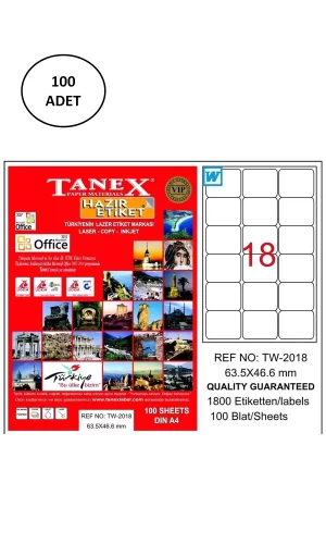 Tanex Tw-2018 Lazer Etiket 63X46 Mm 100 Adet
