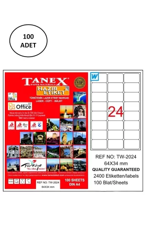 Tanex Tw-2024 Lazer Etiket 64X34 Mm 100 Adet