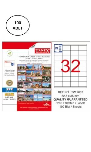 Tanex TW-2032 52.5x35mm Laser Etiket 100 Lü