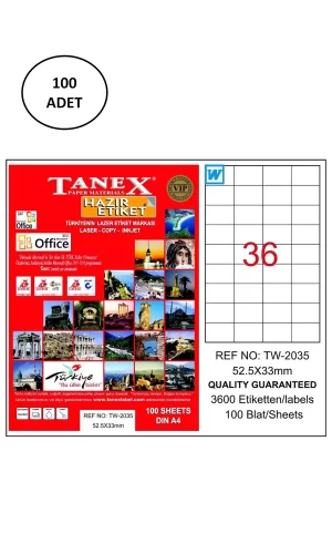 Tanex Tw-2035 Lazer Etiket 52x33 Mm 100 Lü