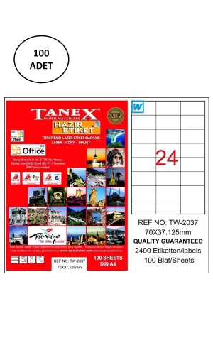 Tanex Tw-2037 Lazer Etiket 70X37 Mm 100 Lü
