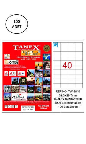 Tanex Tw-2040 Lazer Etiket 52X29 Mm 100 Lü