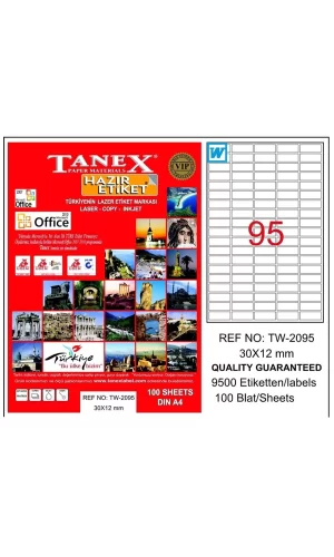 Tanex Tw-2095 30x12 Lazer Etiket 100lü