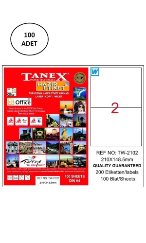 Tanex Tw-2102 Lazer Etiket 210X148 Mm 100 Lü