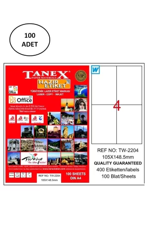 Tanex Tw-2204 105X148,5 Mm Lazer Etiket 100 Adet