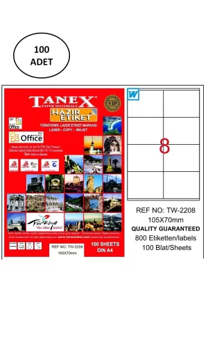 Tanex Tw-2208 Lazer Etiket 105X70 Mm 100 Lü