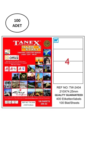 Tanex Tw-2404 210X74,25 Mm Lazer Etiket 100 Adet