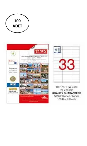 Tanex Tw-2433 Lazer Etiket 70X23 Mm 100 Adet