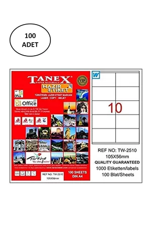 Tanex Tw-2510 Lazer Etiket 105X56 Mm 100 Lü