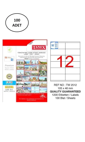 Tanex Tw-2512 Lazer Etiket 105x46 Mm 100 Adet