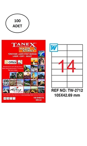 Tanex Tw-2712 Lazer Etiket 105X42 Mm 100 Lü