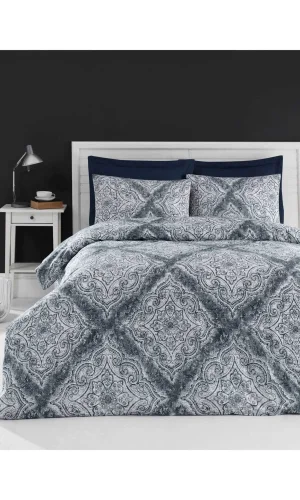 Tek Kişilik Pamuklu Nevresim Takımı Becca Denim Fitted Çarşaflı Lastikli
