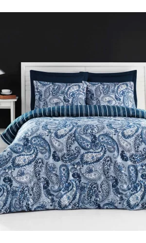 Tek Kişilik Pamuklu Nevresim Takımı Carol Denim Fitted Çarşaflı Lastikli