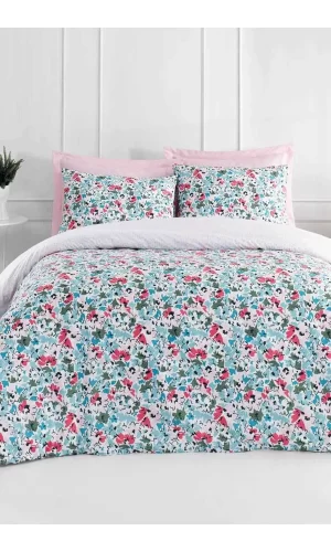 Tek Kişilik Pamuklu Nevresim Takımı Fitted Çarşaflı Lastikli Aida Pink Puff
