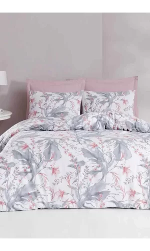 Tek Kişilik Pamuklu Nevresim Takımı Fitted Çarşaflı Lastikli Amy Blush