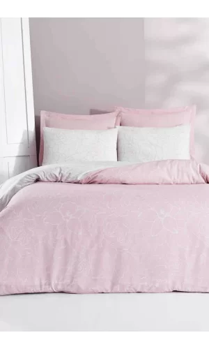 Tek Kişilik Pamuklu Nevresim Takımı Fitted Çarşaflı Lastikli Eve Blush