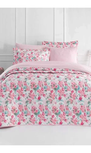 Tek Kişilik Pamuklu Nevresim Takımı Fitted Çarşaflı Lastikli Harper Pink Puff