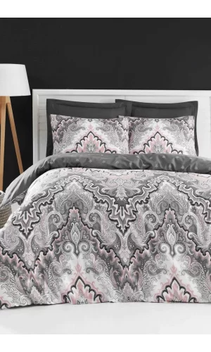 Tek Kişilik Pamuklu Nevresim Takımı Tegan Gris Fitted Çarşaflı Lastikli
