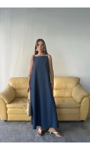 TENCEL KOLSUZ SALAŞ ELBİSE - İndigo